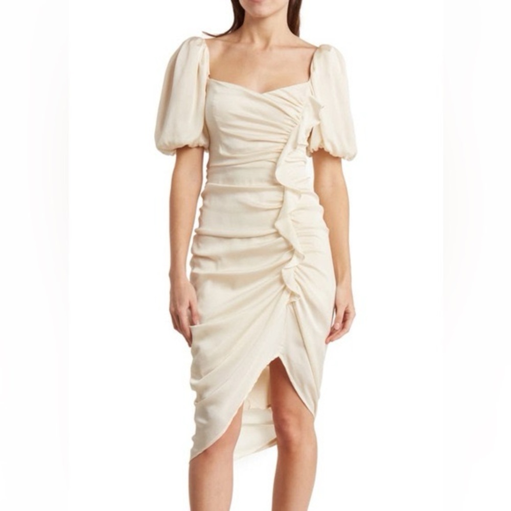 ASTR The Label Emma Ruched Ruffle Midi Dress